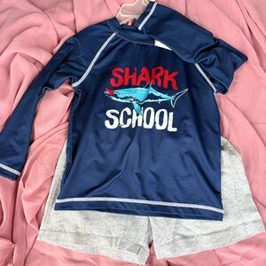 wonder nation Navy Blue Shark School Rash Guard Swim Shirt